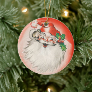 Vintage Weihnachten, fröhlicher Retro-50er-Jahr-Sa Keramik Ornament
