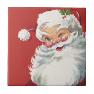 Vintage Weihnachten, fröhlicher Santa Claus zwinke Fliese