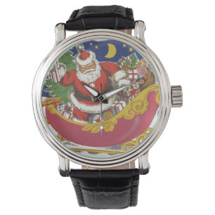 Vintage Weihnachten, fröhlicher Weihnachtsmann mit Armbanduhr