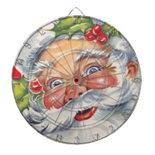 Vintage Weihnachten, fröhlicher Weihnachtsmann mit Dartscheibe