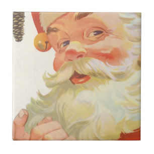 Vintage Weihnachten, fröhlicher Weihnachtsmann mit Fliese