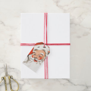 Vintage Weihnachten, fröhlicher Weihnachtsmann mit Geschenkanhänger