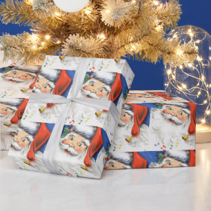 Vintage Weihnachten, fröhlicher Weihnachtsmann mit Geschenkpapier