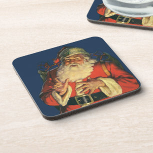 Vintage Weihnachten, fröhlicher Weihnachtsmann mit Getränkeuntersetzer