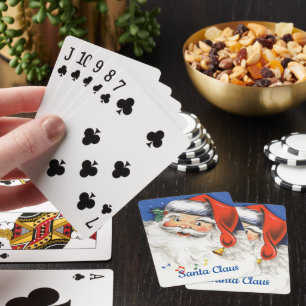 Vintage Weihnachten, fröhlicher Weihnachtsmann mit Spielkarten