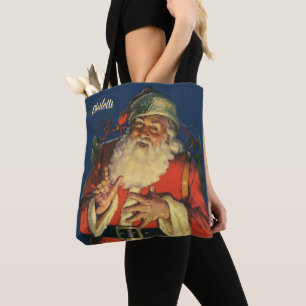 Vintage Weihnachten, fröhlicher Weihnachtsmann mit Tasche