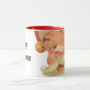 Vintage Weihnachten, fröhlicher Weihnachtsmann mit Tasse