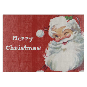 Vintage Weihnachten, fröhlicher Weihnachtsmann zwi Schneidebrett