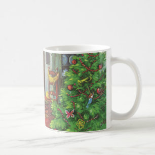 Vintage Weihnachten, gemütliche Blockhütte mit Kam Kaffeetasse