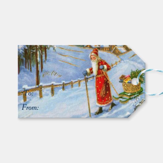 Vintage Weihnachten Geschenkanhänger (Vorderseite (Horizontal))