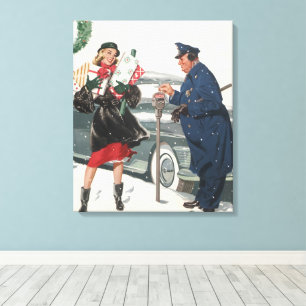 Vintage Weihnachten, Geschenke einkaufen Polizist Leinwanddruck