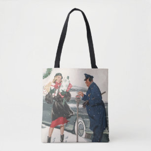 Vintage Weihnachten, Geschenke einkaufen Polizist Tasche