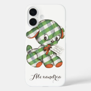 Vintage-Weihnachten-Gingham-Welpen-Plüschtiere iPhone 16 Hülle
