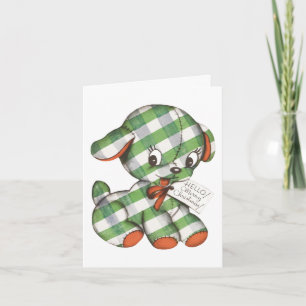 Vintage-Weihnachten-Gingham-Welpen-Plüschtiere Feiertagskarte