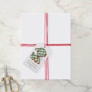 Vintage-Weihnachten-Gingham-Welpen-Plüschtiere Geschenkanhänger