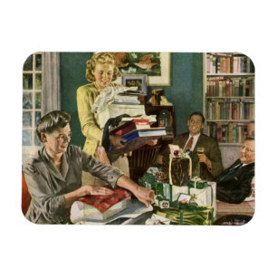 Vintage Weihnachten, glückliche Familie beim Gesch Magnet