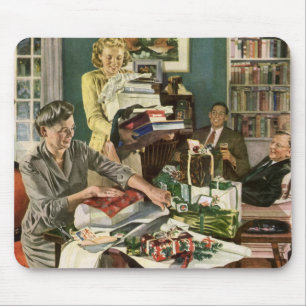 Vintage Weihnachten, glückliche Familie beim Gesch Mousepad