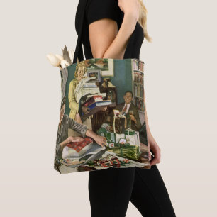 Vintage Weihnachten, glückliche Familie beim Gesch Tasche