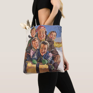 Vintage Weihnachten, glückliche Familie beim Schli Tasche