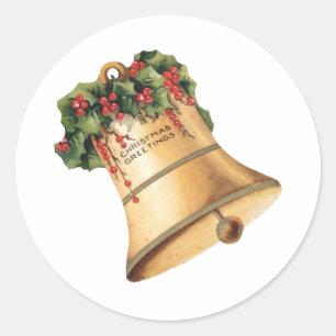 Vintage-Weihnachten Goldene Glocken, Frohe Festtag Runder Aufkleber