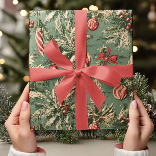 Vintage-Weihnachten Grün & Rot Geschenkpapier
