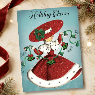 Vintage Weihnachten grüne Glocken roter Glitter Mä Magnet