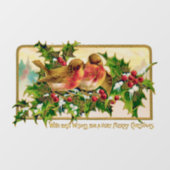 Vintage Weihnachten Gruß Vögel Holly Fensteraufkleber (Blatt)