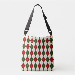 Vintage Weihnachten Harlekin Karo   Umhängetasche Tragetaschen Mit Langen Trägern