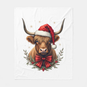 Vintage-Weihnachten Highland-Kuh in Santa-Hut Rust Fleecedecke