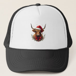 Vintage-Weihnachten Highland-Kuh in Santa-Hut Rust Truckerkappe