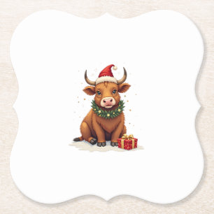 Vintage-Weihnachten Highland-Kuh mit Geschenken Cu Untersetzer