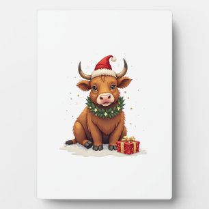 Vintage-Weihnachten Highland-Kuh mit Geschenken Ni Fotoplatte