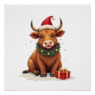 Vintage-Weihnachten Highland-Kuh mit Geschenken Ni Poster