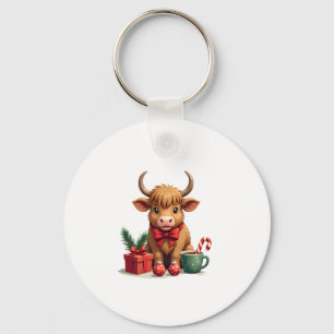 Vintage-Weihnachten Highland-Kuh mit Schleifengesc Schlüsselanhänger