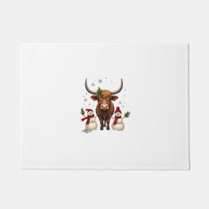 Vintage-Weihnachten Highland-Kuh mit Schneemännern Fußmatte