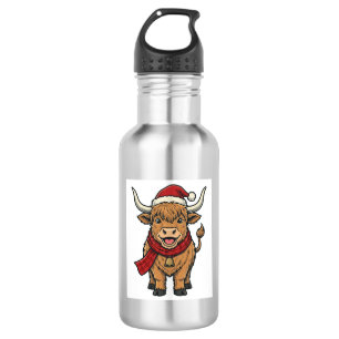 Vintage Weihnachten Highland Kuh Santa Hut Vektor_ Edelstahlflasche