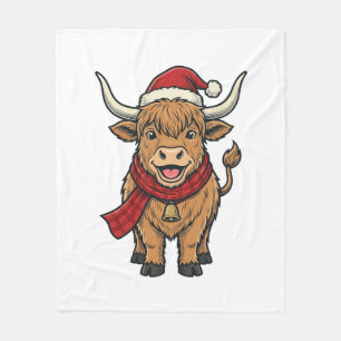 Vintage Weihnachten Highland Kuh Santa Hut Vektor_ Fleecedecke
