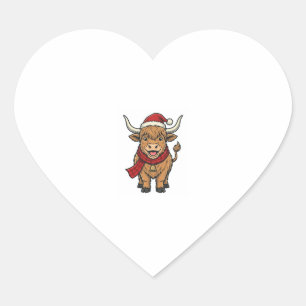 Vintage-Weihnachten Highland-Kuh-Santa-Hut-Vektor_ Herz-Aufkleber