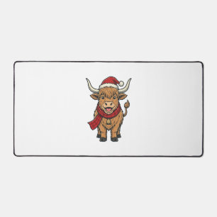 Vintage Weihnachten Highland Kuh Santa Hut Vektor_ Schreibtischunterlage