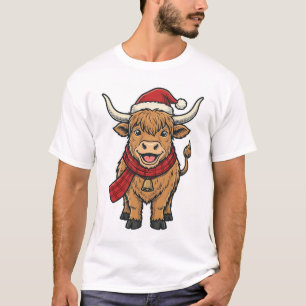Vintage Weihnachten Highland Kuh Santa Hut Vektor_ T-Shirt