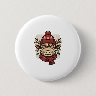 Vintage Weihnachten Highland Kuh Vektor-Shirt Desi Button