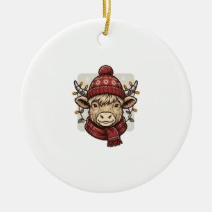 Vintage Weihnachten Highland-Kuh Vektor-Shirt-Desi Keramik Ornament