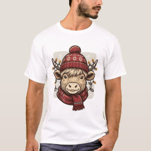 Vintage Weihnachten Highland Kuh Vektor-Shirt-Desi T-Shirt