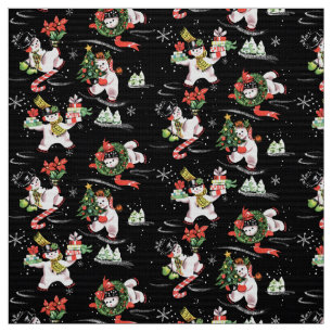 Vintage Weihnachten Ice Skaten Snowmen Stoff