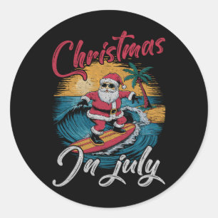 Vintage Weihnachten im Juli Santa Hawaiian Surfen Runder Aufkleber