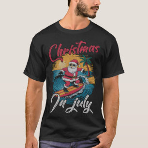 Vintage-Weihnachten im Juli Santa Hawaiian-Surfing T-Shirt