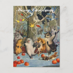 Vintage-Weihnachten im Wald Postkarte