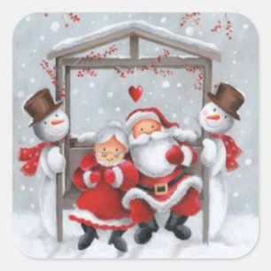 Vintage Weihnachten im Winter Weihnachten und Schn Quadratischer Aufkleber