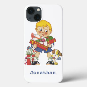 Vintage Weihnachten, Junge mit Geschenken und Welp Case-Mate iPhone Hülle