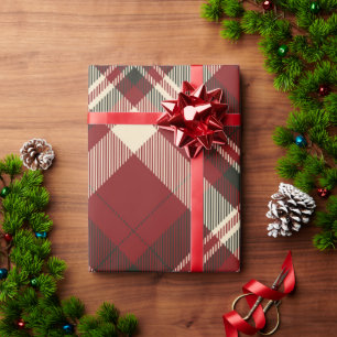 Vintage Weihnachten Kariert Roter Feiertag Geschenkpapier